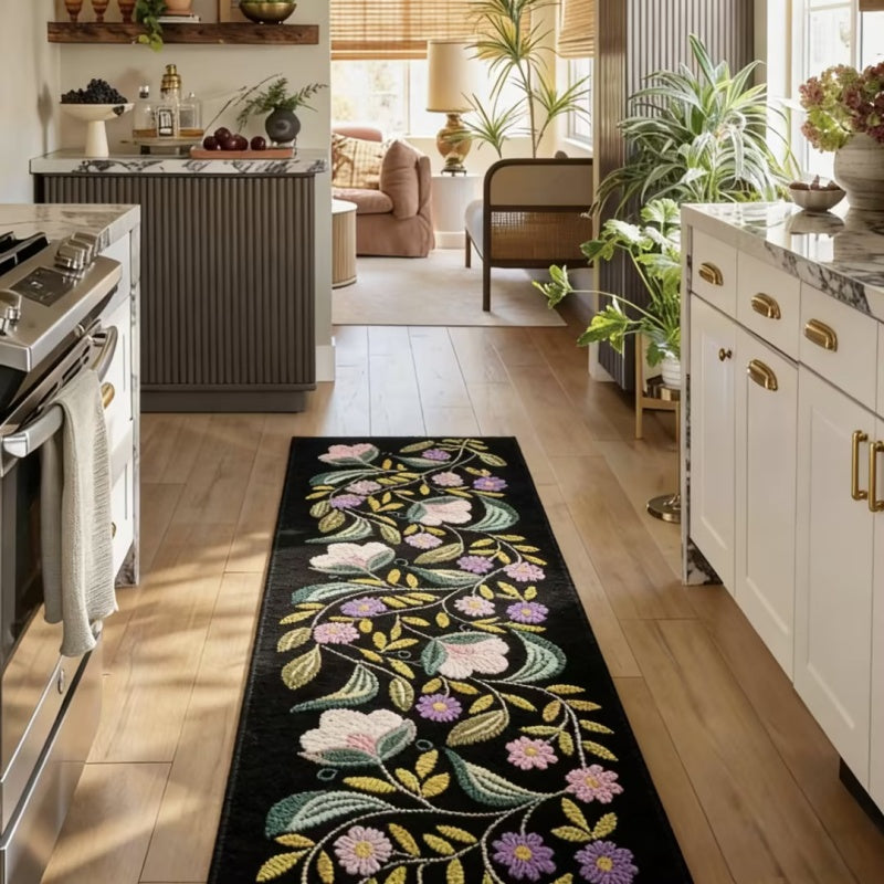 Vintage Flower Washable Runner Rug