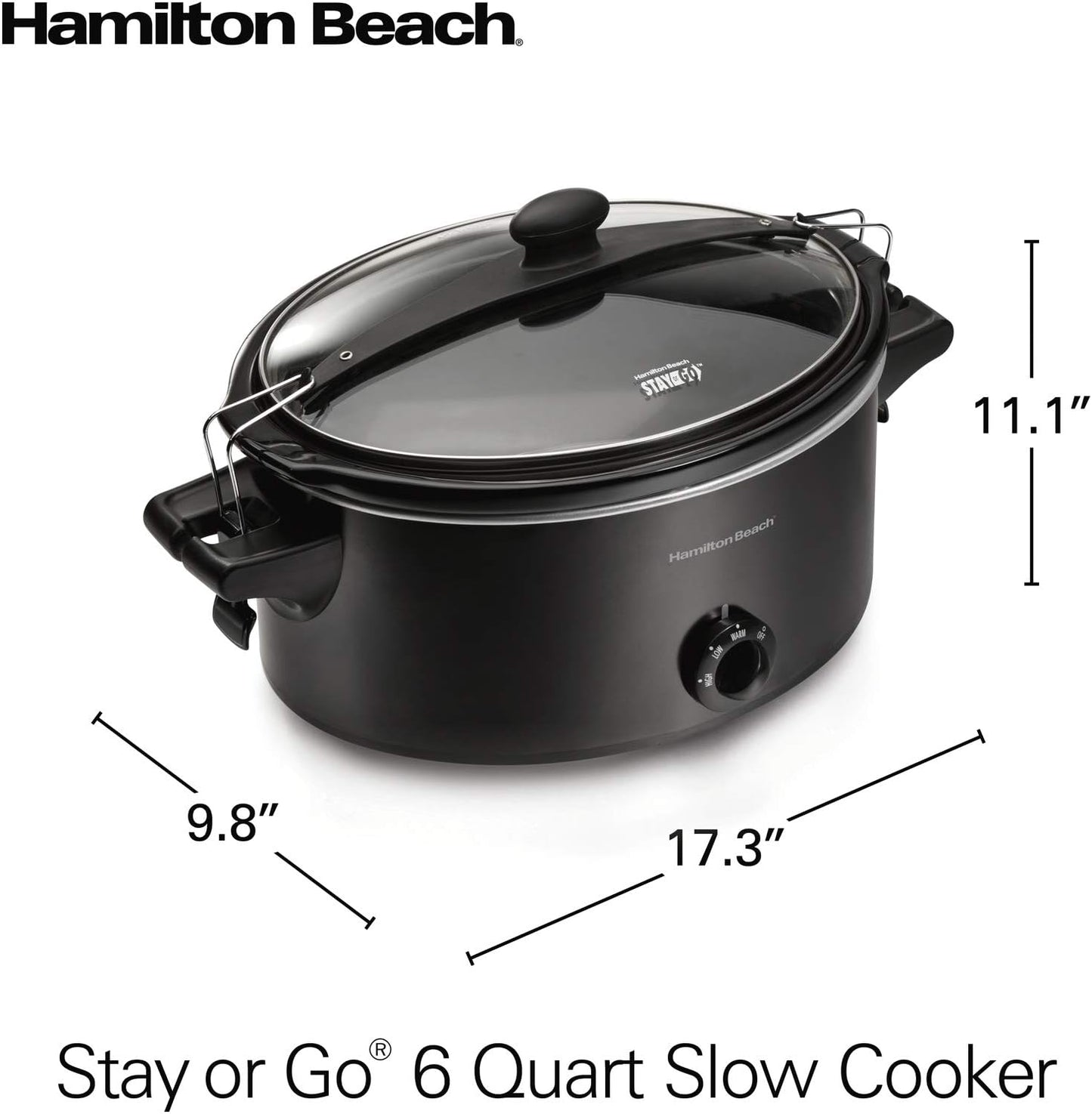 Hamilton Beach Slow Cooker, Extra Large 10 Quart, Stay or Go Portable With Lid Lock, Dishwasher Safe Crock, Black (33195)