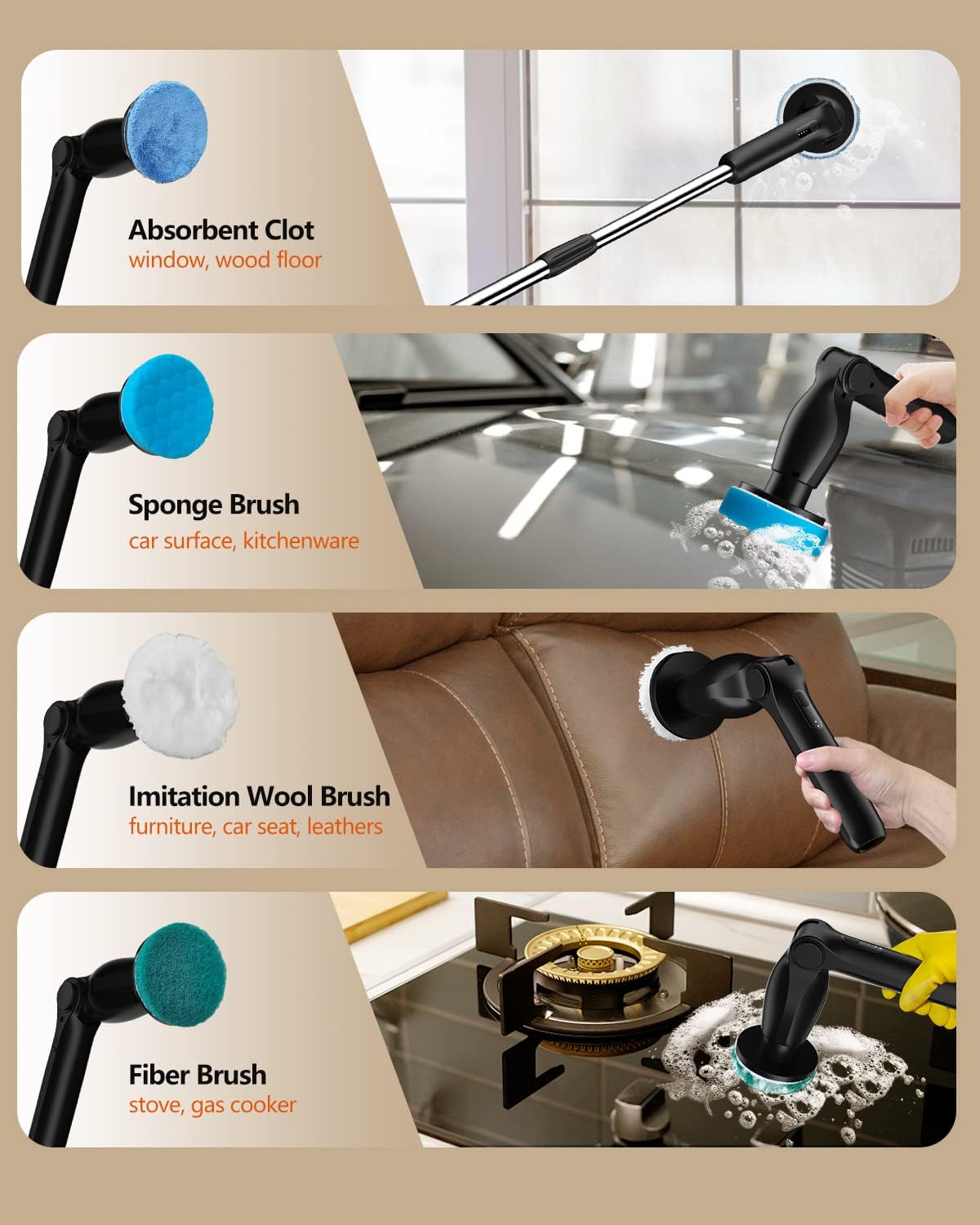 Leebein Electric Spin Scrubber, Cordless Cleaning Brush with 8 Replaceable Brush Heads, Tub and Floor Tile 360 Power Scrubber Dual Speed with Adjustable & Detachable Handle for Bathroom Kitchen Car