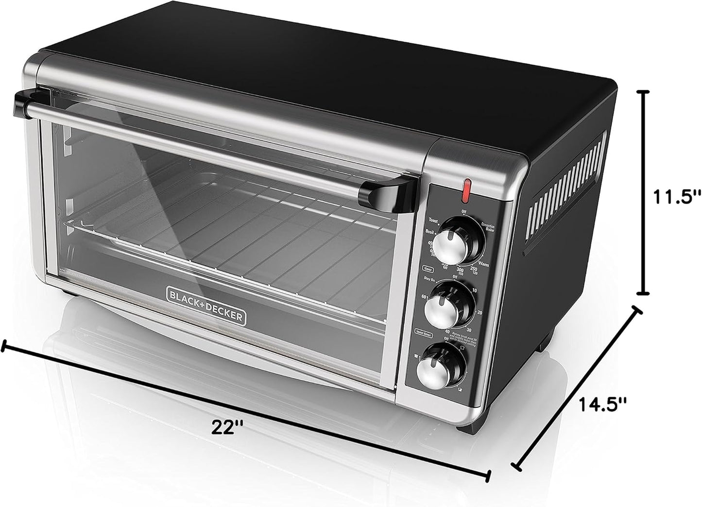 BLACK+DECKER 8-Slice Extra Wide Convection Toaster Oven, TO3250XSB, Fits 9"x13" Oven Pans and 12" Pizza, Stainless Steel/Black