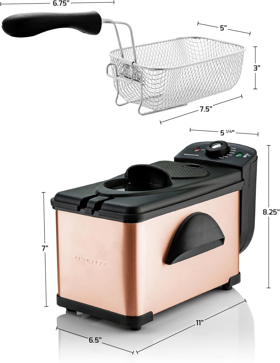 OVENTE Electric Deep Fryer 2 Liter Capacity, 1500 Watt Lid with Viewing Window and Odor Filter, Adjustable Temperature, Removable Frying Basket and Easy to Clean Stainless Steel Body, Silver FDM2201BR