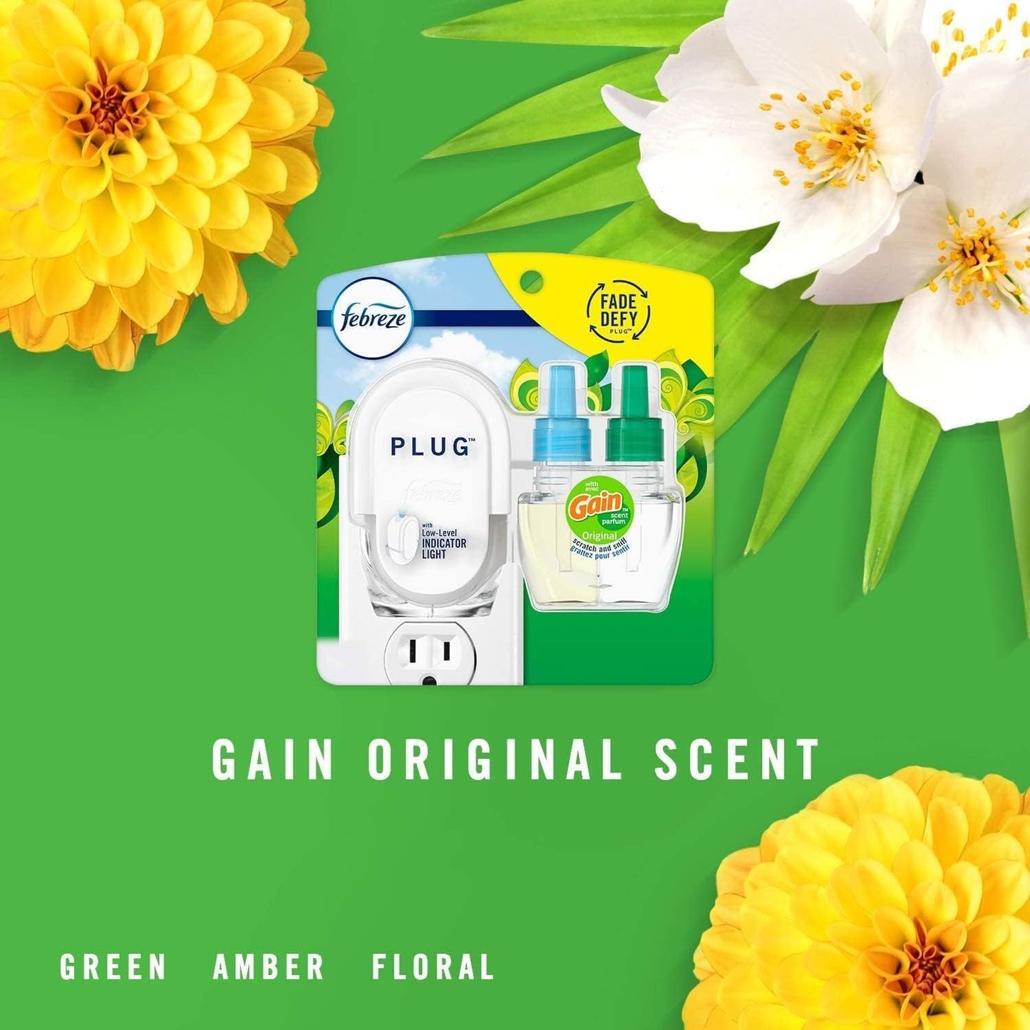 Febreze Plug in Air Fresheners, Gain Original Scent, Odor Eliminator for Strong Odors, Scented Oil Refill (3 Count)