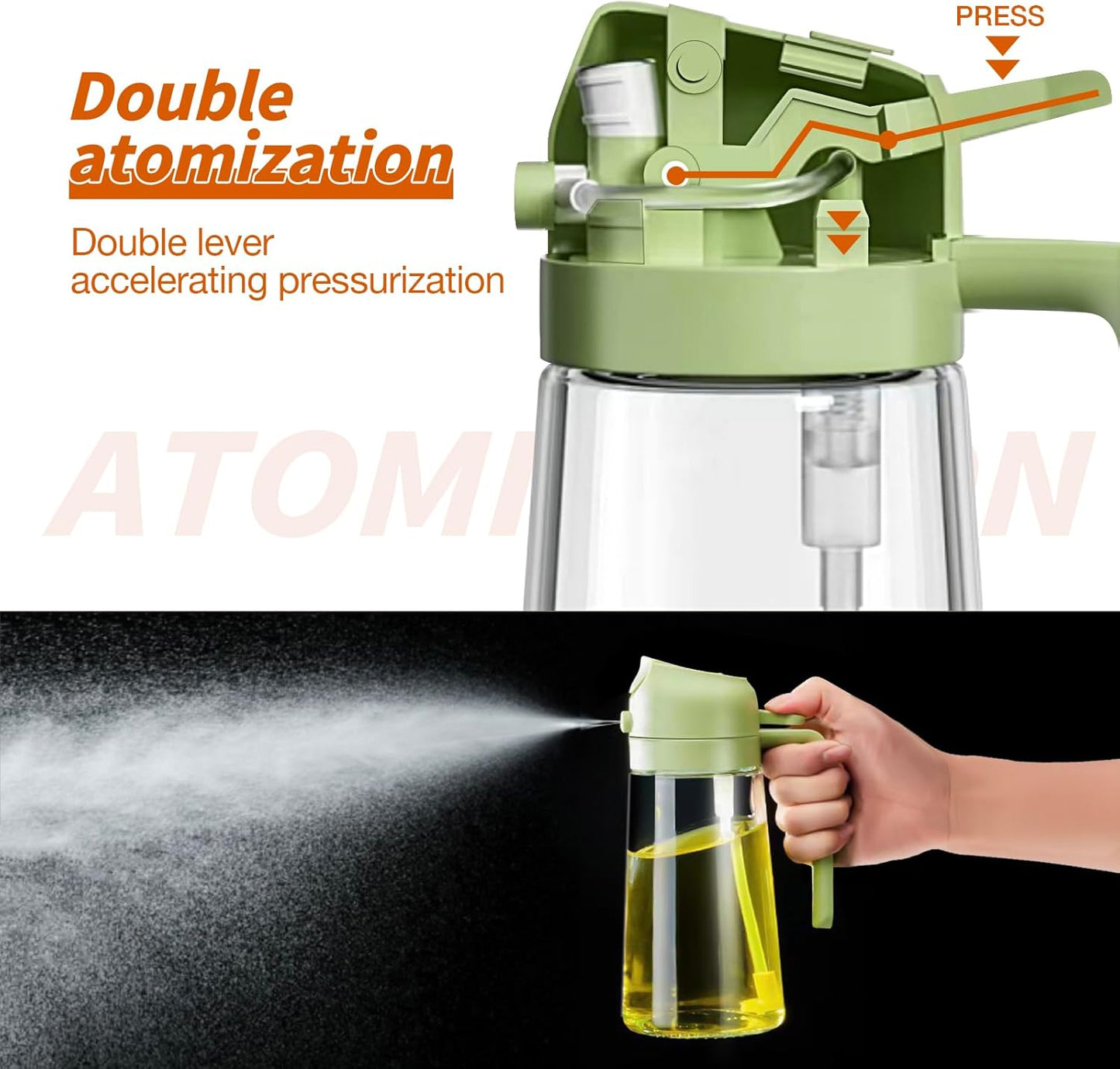 YARRAMATE Oil Sprayer for Cooking, 2 in 1 Olive Oil Dispenser Bottle for Kitchen, 16oz/470ml Premium Glass Oil Bottle, Food-grade Oil Mister for Air Fryer, Salad, Frying, BBQ (Creamy White)