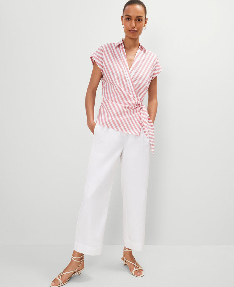 Striped Collared Tie Waist Top