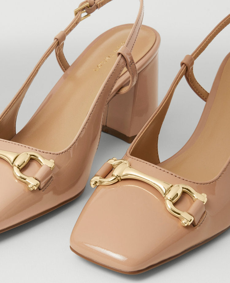 Patent Square Toe Slingback Pumps