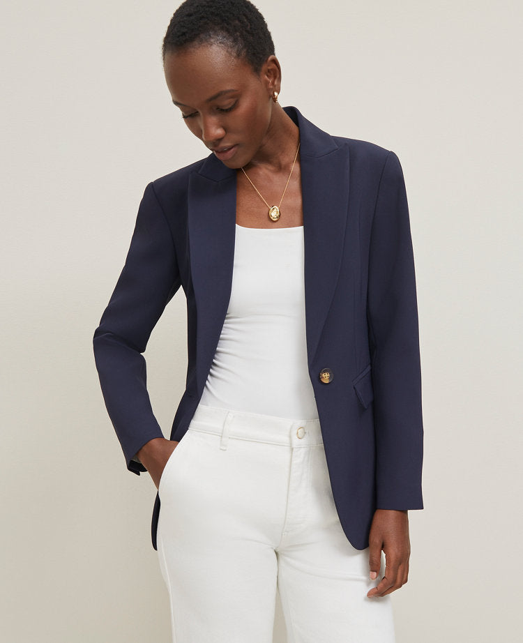 Fluid Crepe Fitted Long Blazer