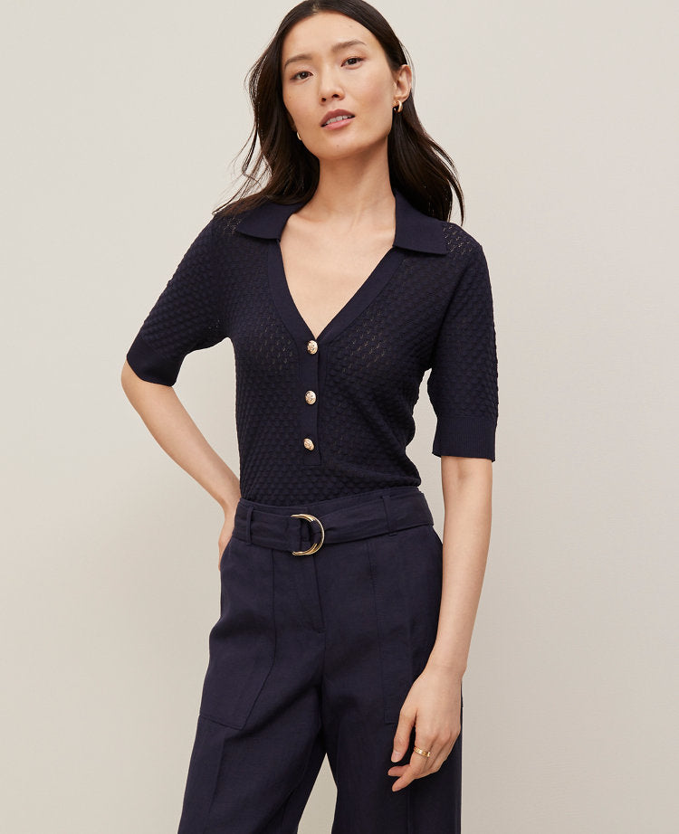 Pointelle Polo Sweater