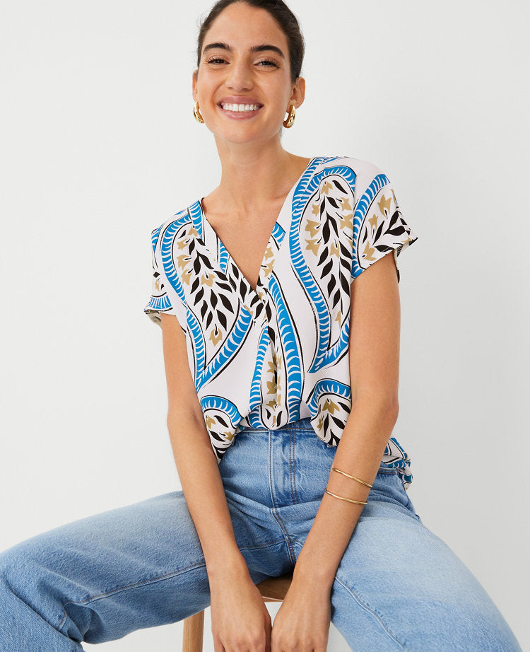 Petite Floral Mixed Media Pleat Front Top