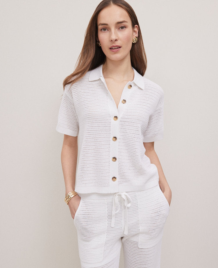 Weekend Collection Mesh Collared Cardigan