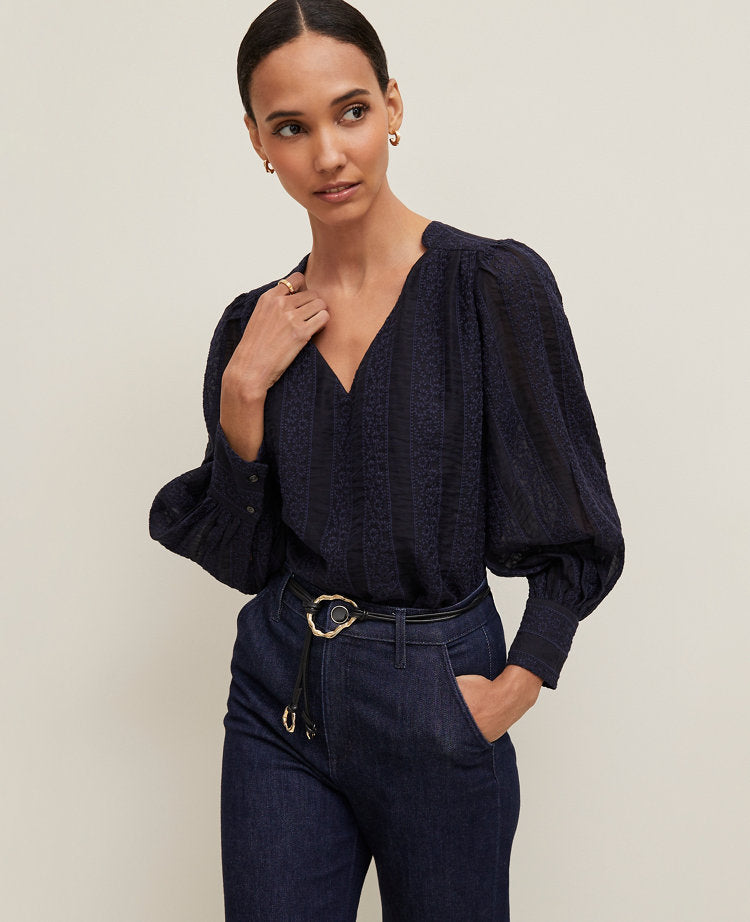 Embroidered V-Neck Popover