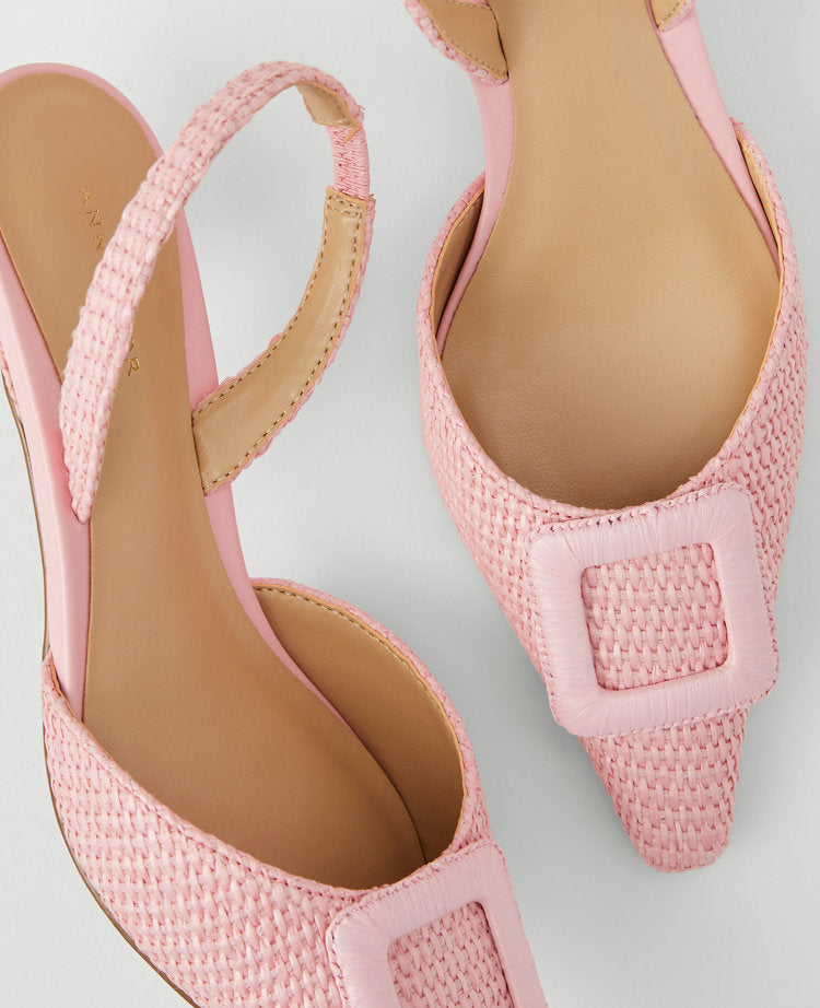Straw Pointy Toe Buckle Slingback Pumps