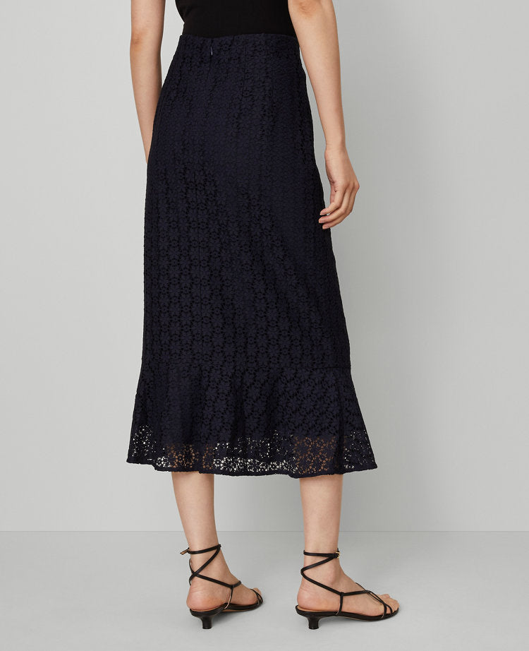 Lace Flounce Midi Skirt
