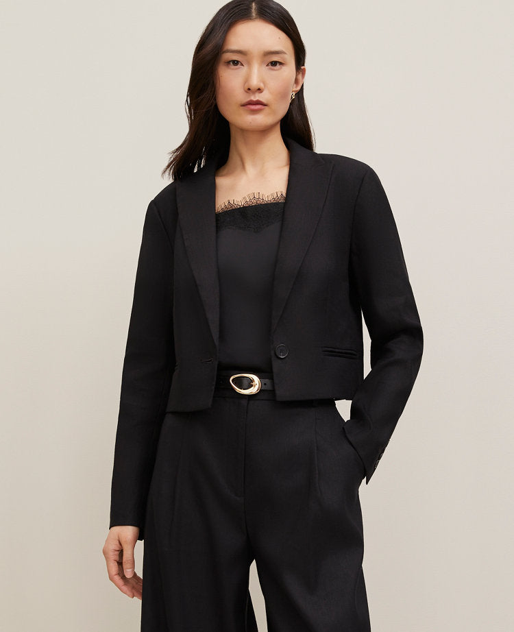 The Petite Cropped Blazer in Linen Blend