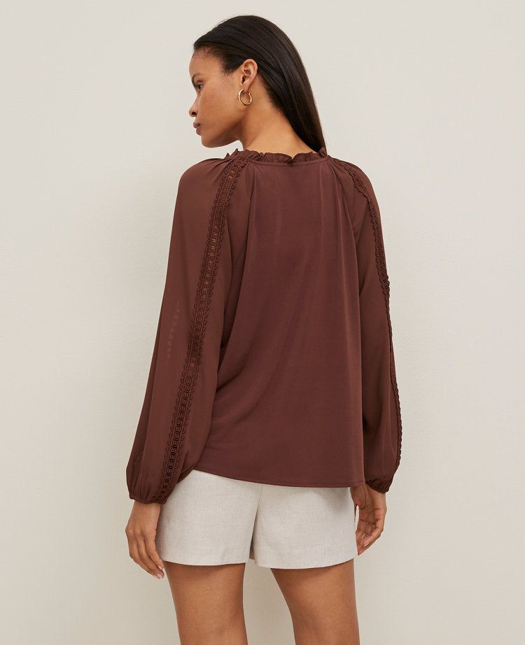 Lace Sleeve Mixed Media Top