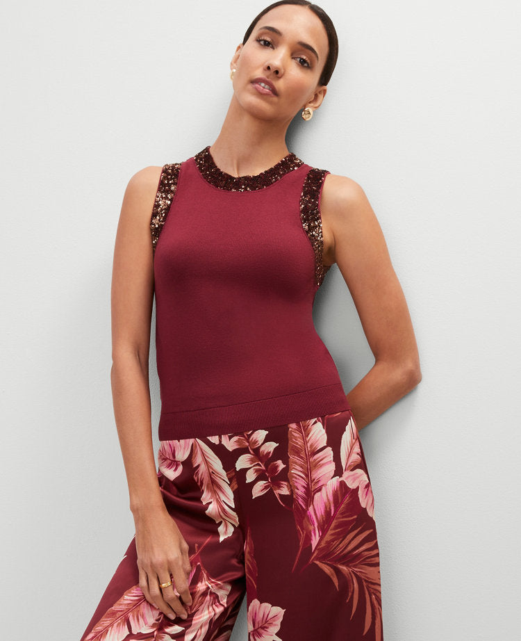 Studio Collection Sequin Trimmed Sweater Shell