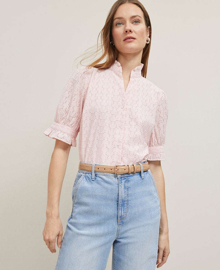 Eyelet Ruffle Collar Shirt