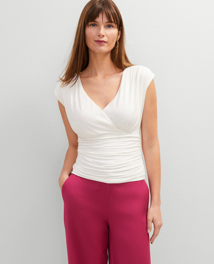 Petite Gathered V-Neck Top