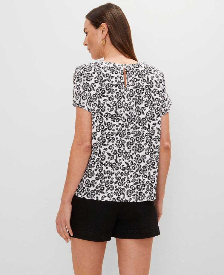 Floral Mixed Media Crew Neck Tee