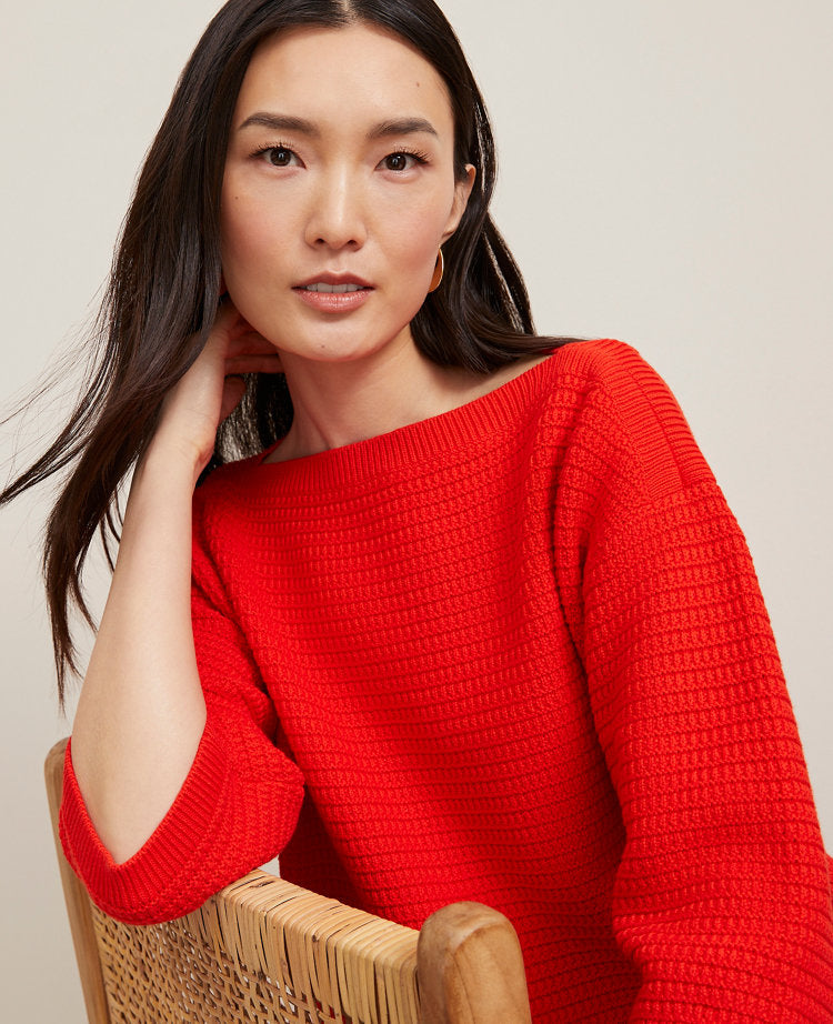 Petite Geo Stitch Boatneck Sweater
