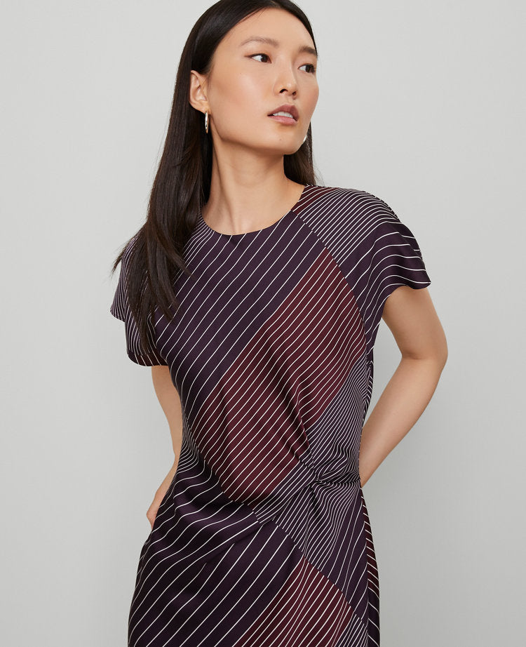Striped Satin Twist Midi Dress