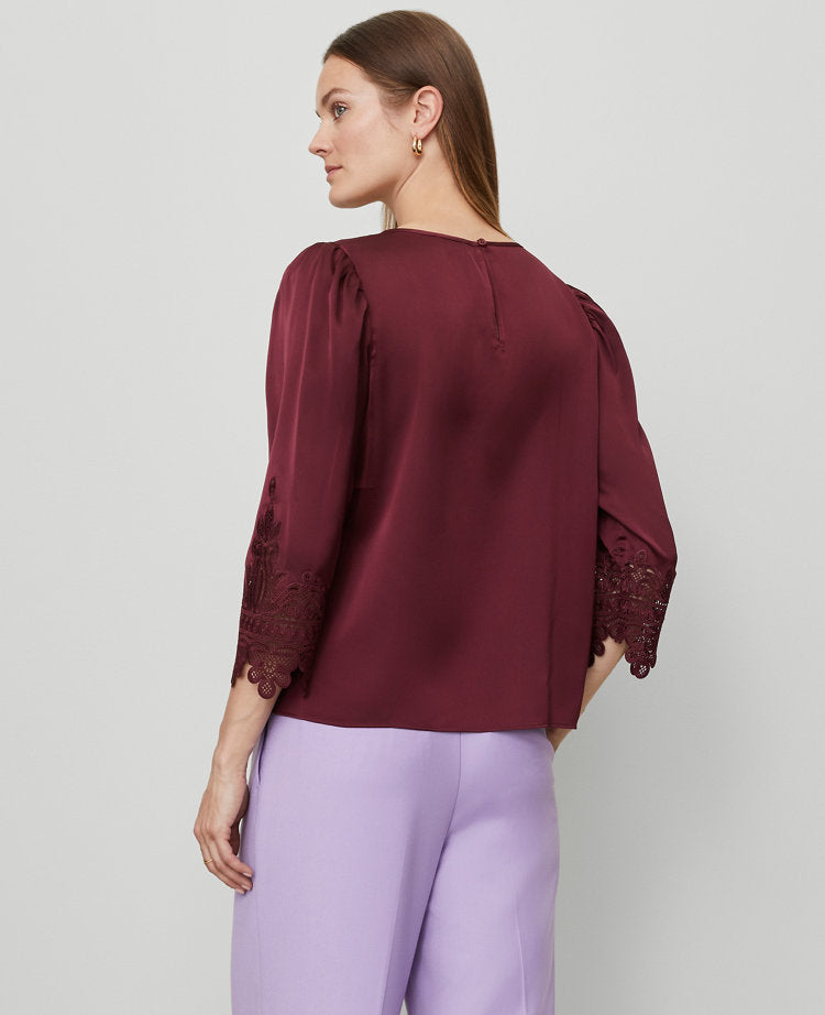 Petite Satin Lace Trim Top