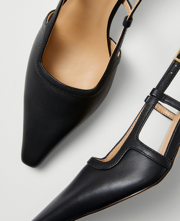 Leather Nip Toe Slingback Pumps