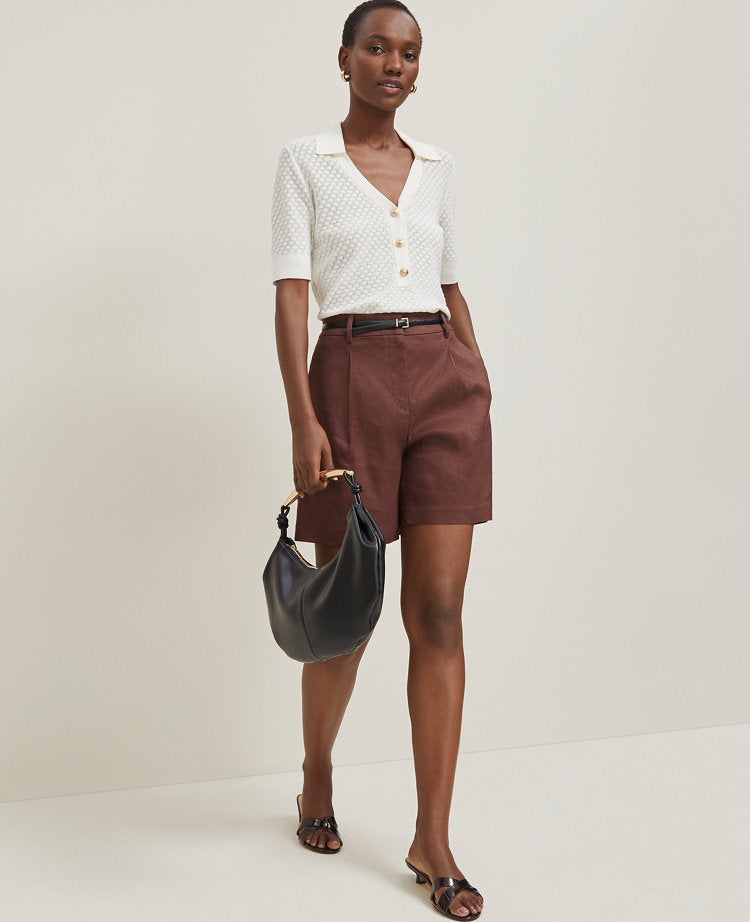 Petite Pointelle Polo Sweater