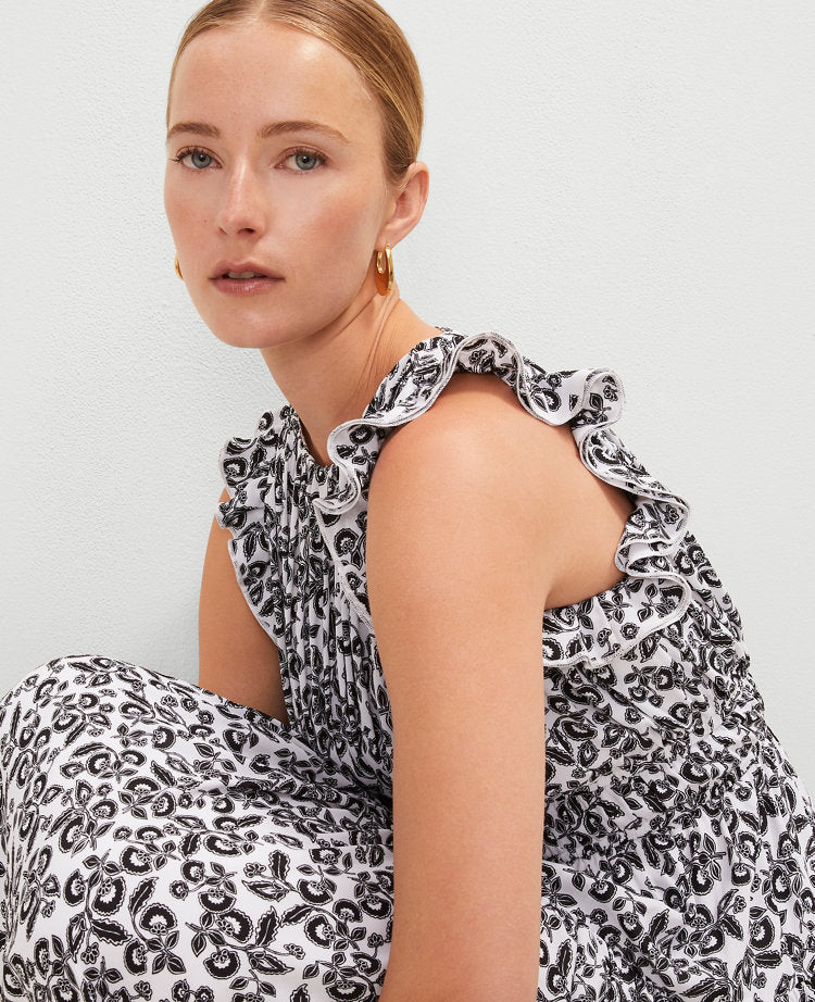 Petite Floral Ruffle Midi Dress
