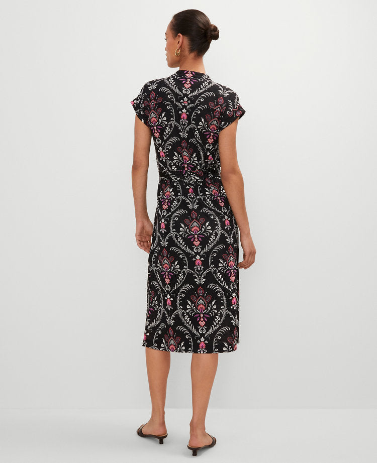 Petite Floral Knit Belted Shirtdress