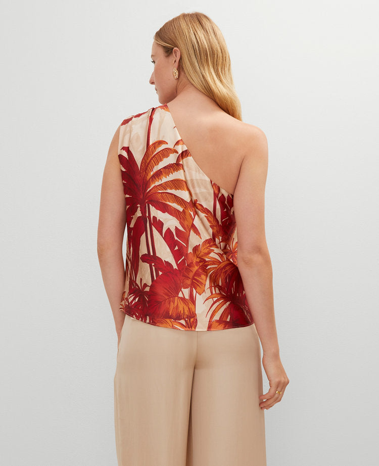 Petite Studio Collection Tropical Silk One Shoulder Top