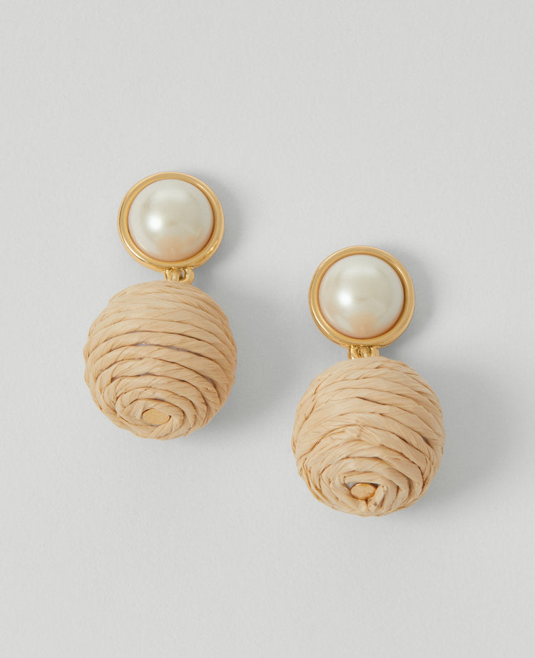 Pearlized Straw Ball Drop Earrings