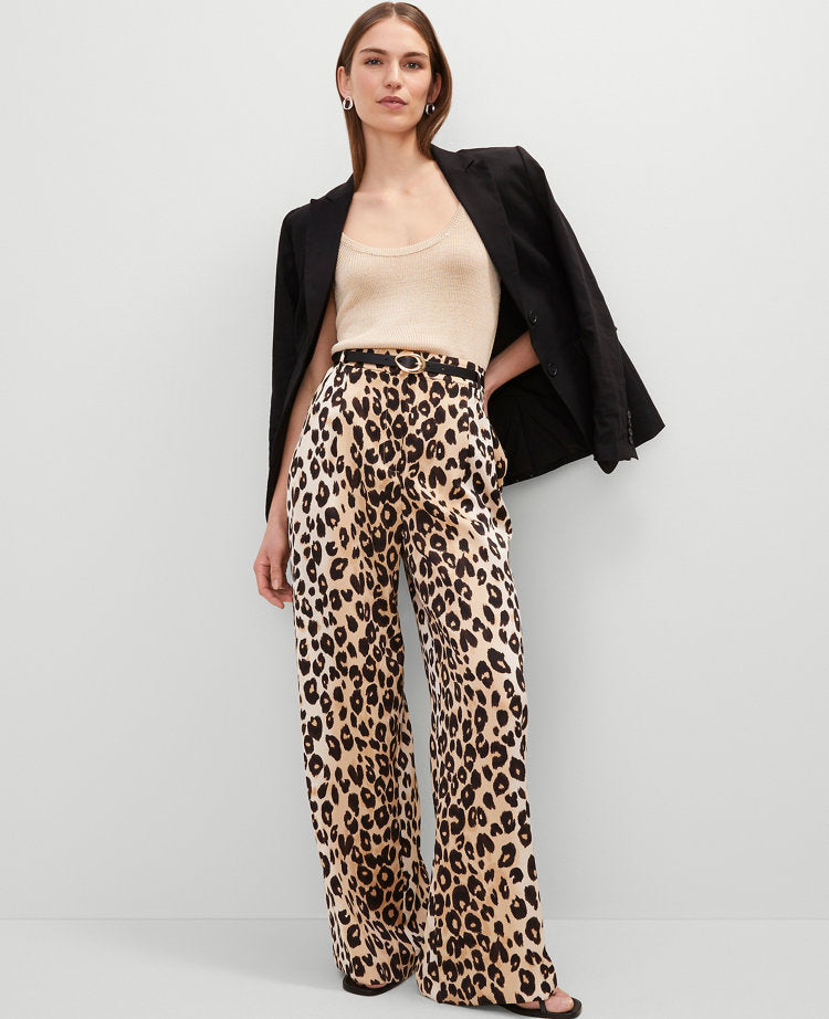 The Petite Animal Print Pleated Wide-Leg Pant in Animal Print