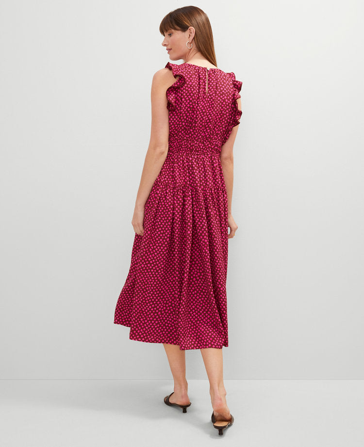 Petite Dotted Ruffle Midi Dress