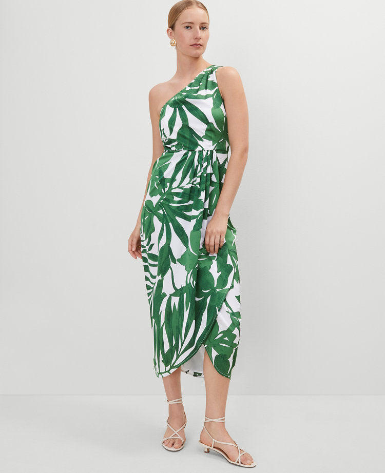 Petite Satin One Shoulder Midi Dress