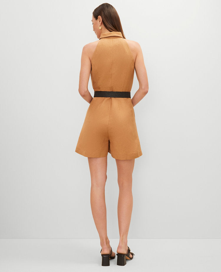 Petite Belted Linen Blend Romper