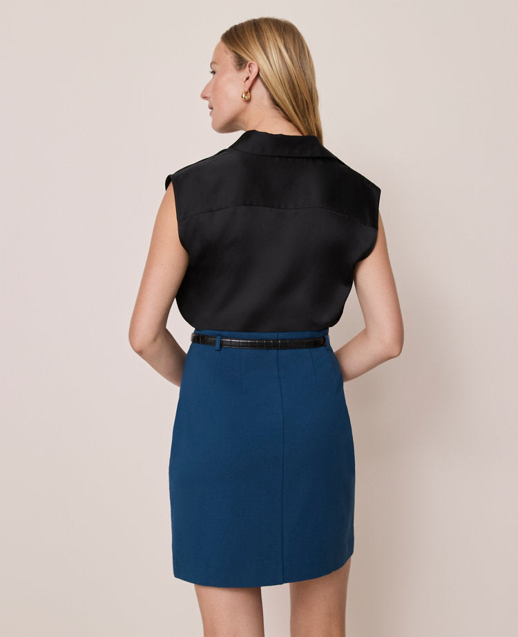 Petite Ponte Belted A-Line Skirt
