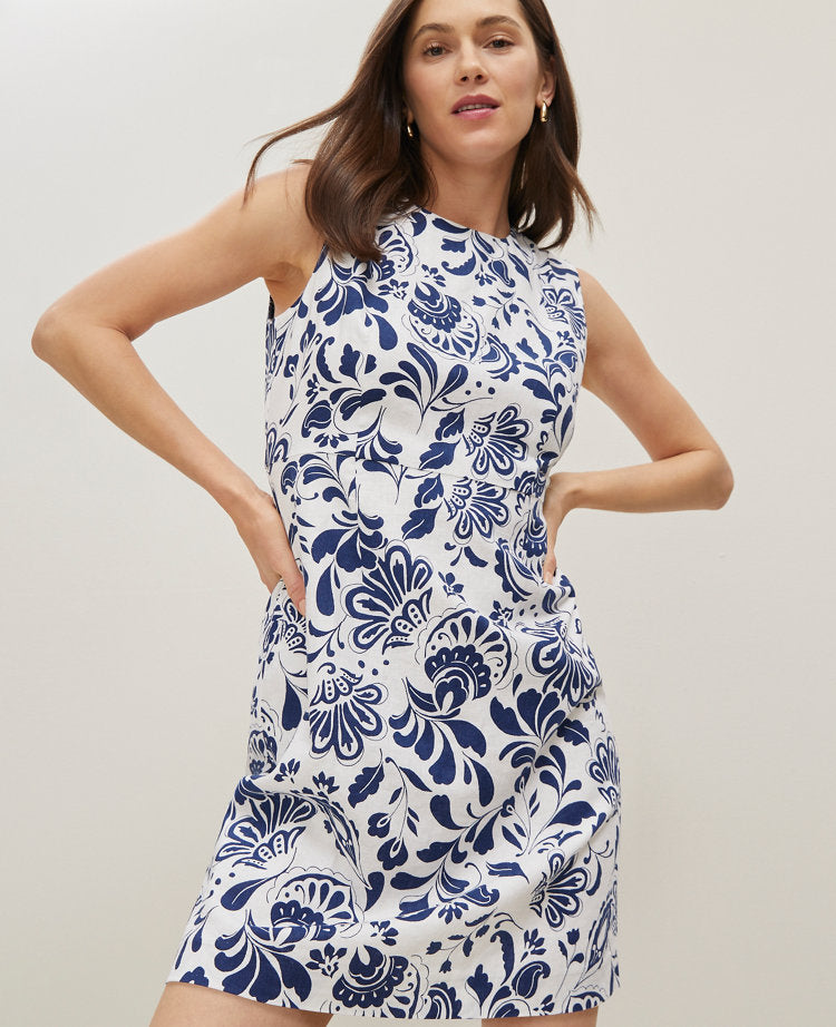 Floral Linen Blend Shift Dress