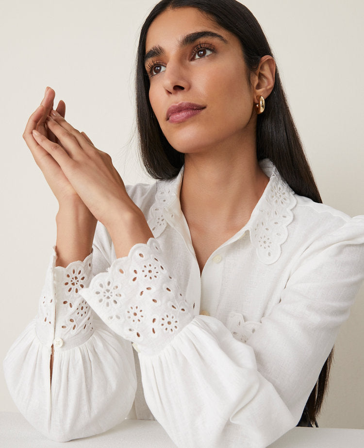 Embroidered Linen Blend Pocket Shirt
