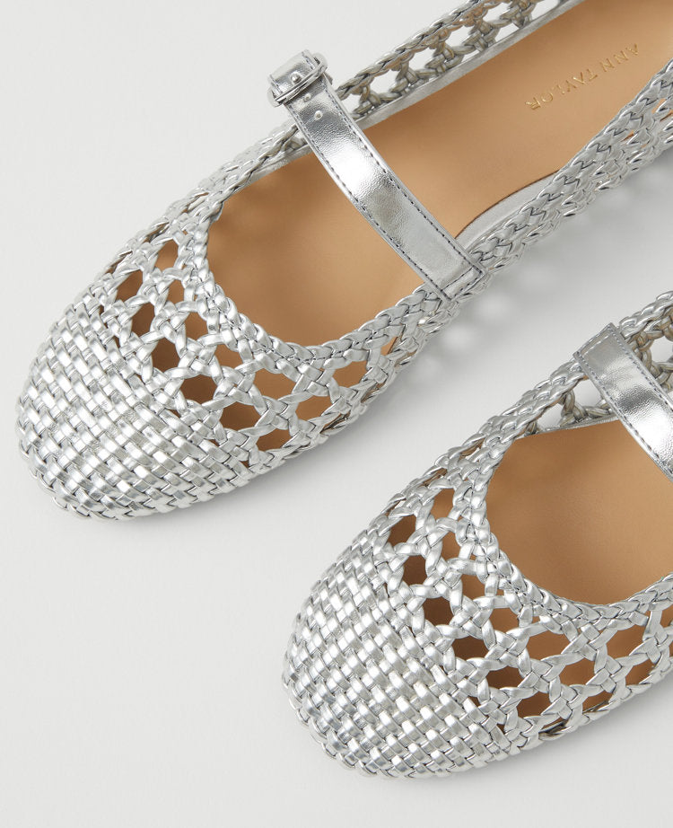 Metallic Woven Mary Jane Ballet Flats