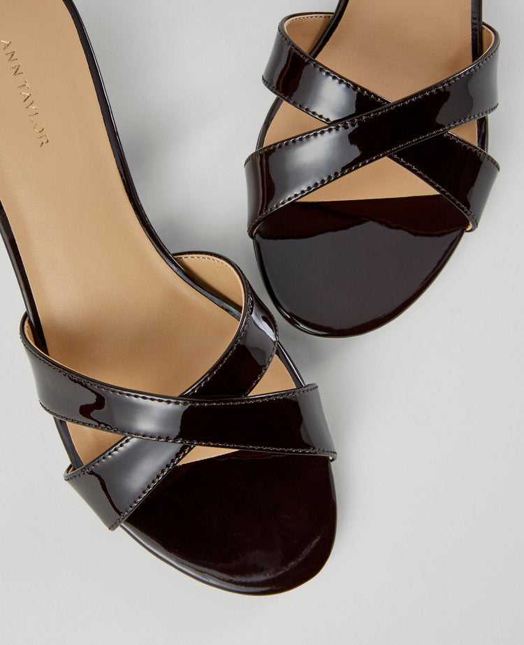 Patent Crossover Slingback Kitten Heel Sandals