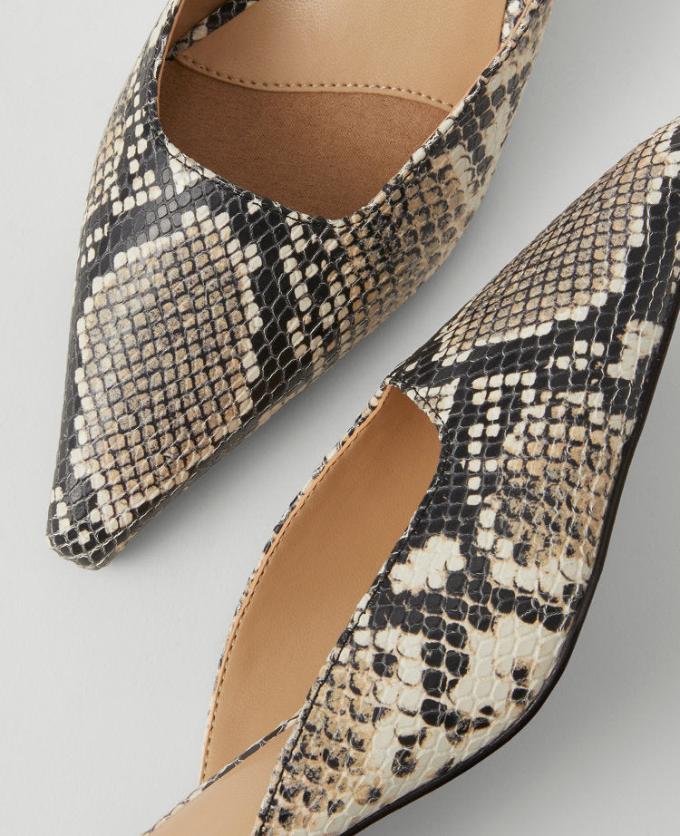 Snake Print Nip Toe Kitten Heel Mule Pumps