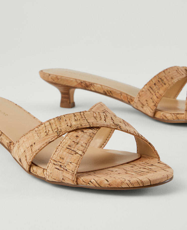 Cork Crossover Slingback Kitten Heel Sandals