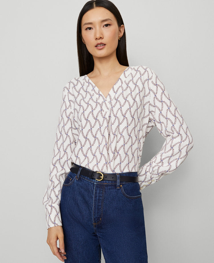 Petite Floral Mixed Media Pleat Front Top
