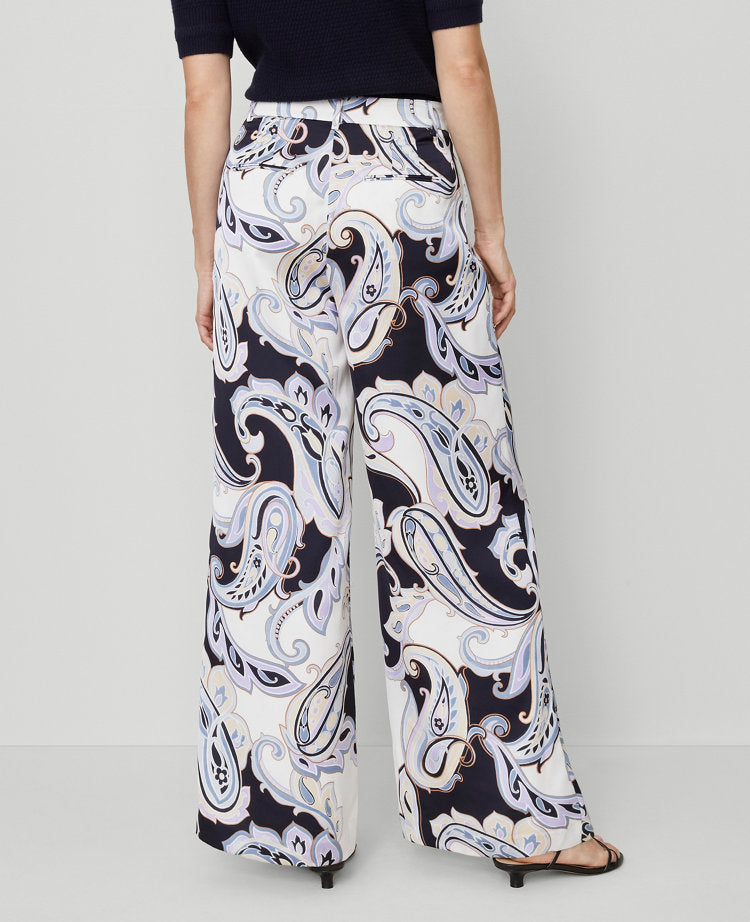 The Petite Modern Wide-Leg Trouser Pant in Paisley Satin