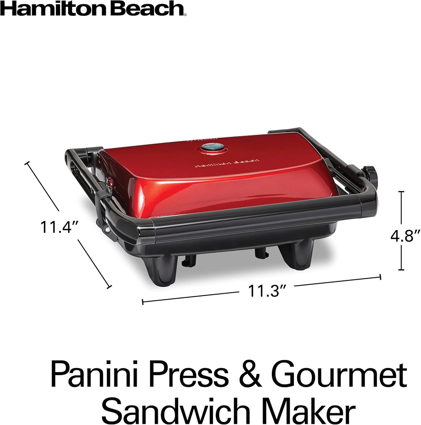 Hamilton Beach Panini Press Sandwich Maker & Electric Indoor Grill with Locking Lid, Opens 180 Degrees for any Thickness for Quesadillas, Burgers & More, Nonstick 8" x 10" Grids, Chrome (25460AG)