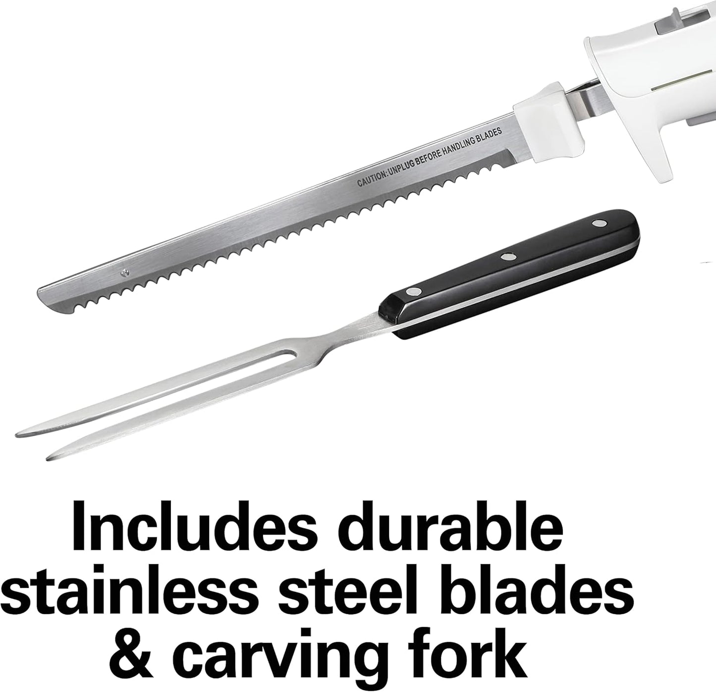 Hamilton Beach Electric Knife Set for Carving Meats, Poultry, Bread, Crafting Foam & More, Reciprocating Serrated Stainless Steel Blades, Ergonomic Design Storage Case + Fork Included, 5 Foot Cord