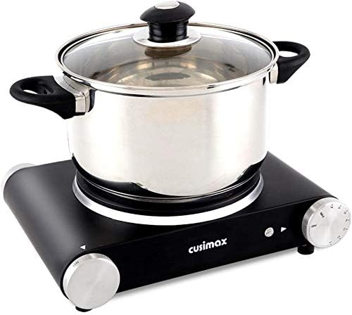 CUSIMAX Electric Hot Plate for Cooking Portable Single Burner 1500W Cast Iron hot plates Heat-up in Seconds Adjustable Temperature Control Stainless Steel Non-Slip Rubber Feet Upgraded Version B101