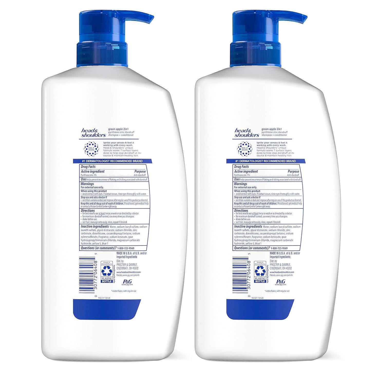 Head & Shoulders 2 in 1 Dandruff Shampoo and Conditioner Set, Scalp Care and Anti Dandruff Treatment, Green Apple Fresh Scent, Daily Moisturizing Treatment, Paraben Free, 32.1 Fl Oz Each, 2 Pack