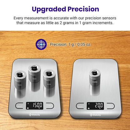 Etekcity Food Kitchen Scale, Digital Grams and Ounces for Weight Loss, Baking, Cooking, Keto and Meal Prep, LCD Display, Medium, 304 Stainless Steel