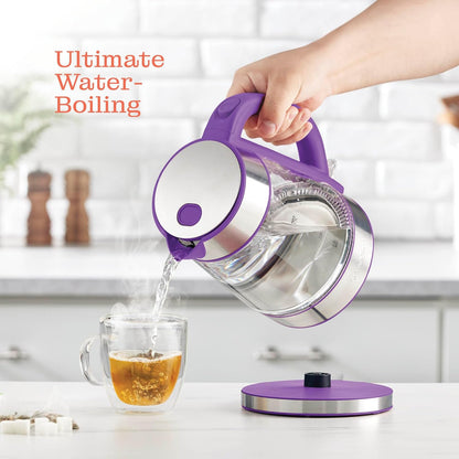 Speed-Boil Electric Kettle For Coffee & Tea - 1.7L Water Boiler 1500W, Borosilicate Glass, Easy Clean Wide Opening, Auto Shut-Off, Cool Touch Handle, LED Light. 360° Rotation, Boil Dry Protection
